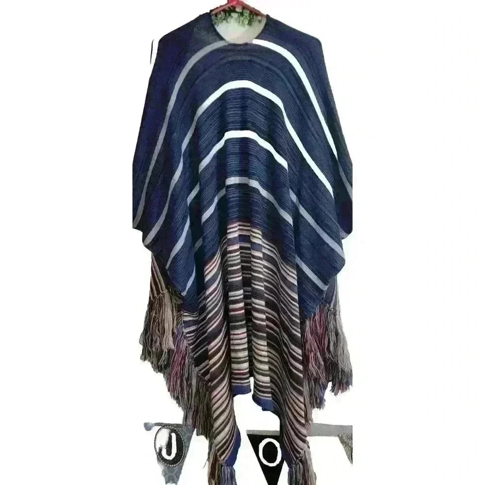 Ashley Stewart Womens Poncho Cape One Size Boho Striped Multicolor - Picture 6 of 11